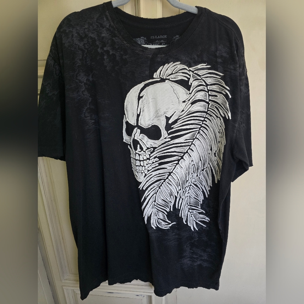 Vtg Y2k AFFLICTION Skull Feather Mohawk Shirt 3XL NWOT